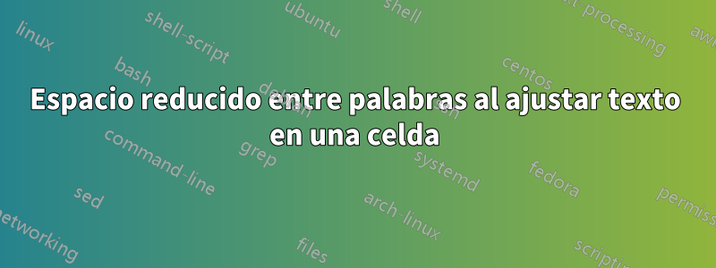 Espacio reducido entre palabras al ajustar texto en una celda