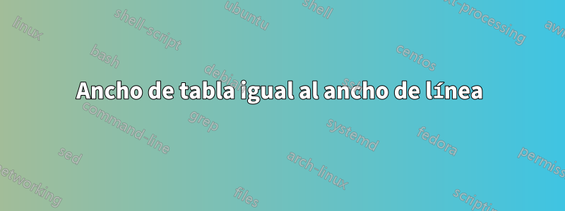 Ancho de tabla igual al ancho de línea