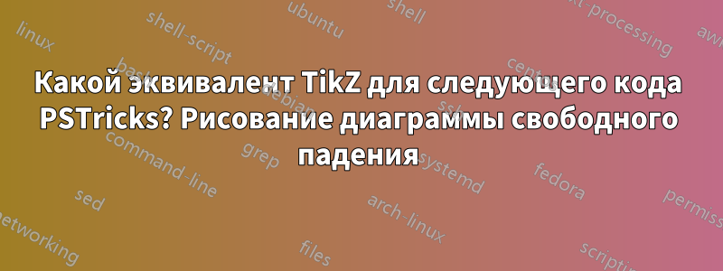 Какой эквивалент TikZ для следующего кода PSTricks? Рисование диаграммы свободного падения