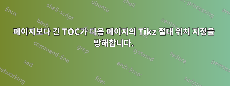 1페이지보다 긴 TOC가 다음 페이지의 Tikz 절대 위치 지정을 방해합니다.