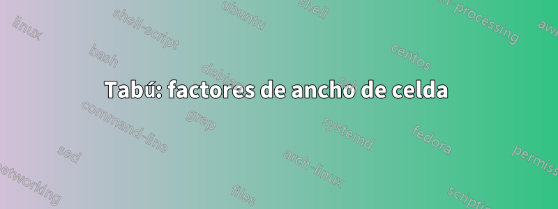 Tabú: factores de ancho de celda