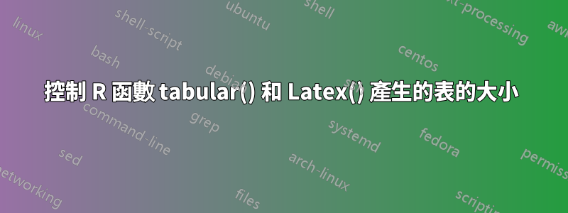 控制 R 函數 tabular() 和 Latex() 產生的表的大小