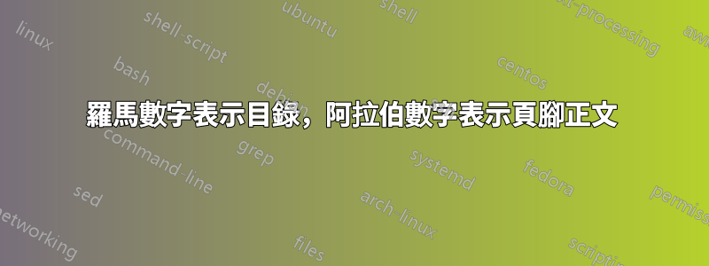 羅馬數字表示目錄，阿拉伯數字表示頁腳正文