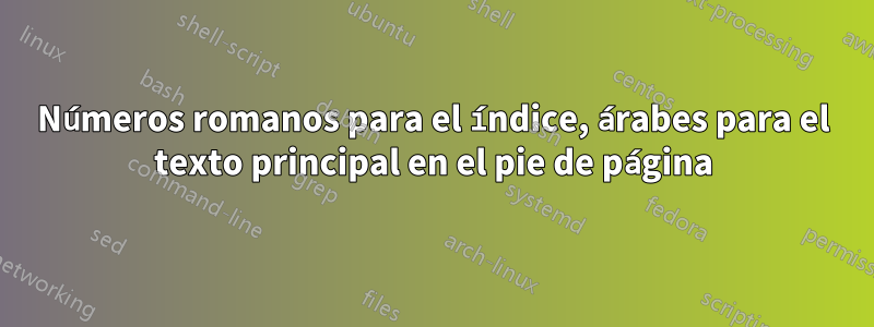 Números romanos para el índice, árabes para el texto principal en el pie de página