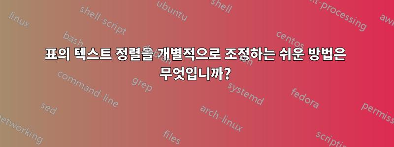 표의 텍스트 정렬을 개별적으로 조정하는 쉬운 방법은 무엇입니까?