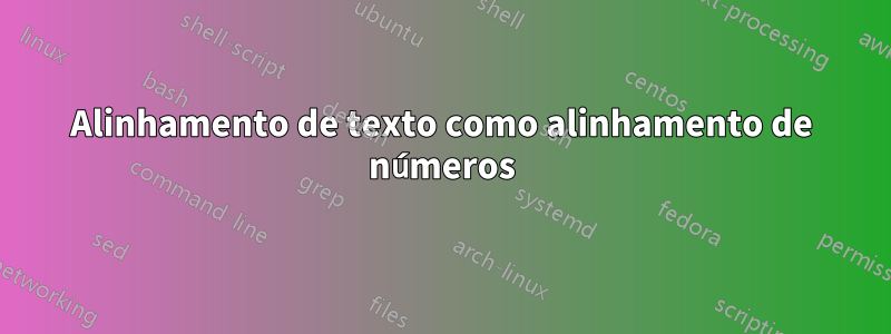 Alinhamento de texto como alinhamento de números