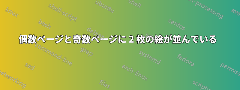 偶数ページと奇数ページに 2 枚の絵が並んでいる 