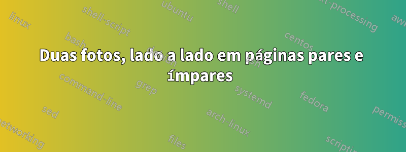 Duas fotos, lado a lado em páginas pares e ímpares 