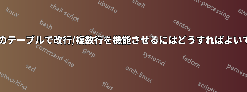 初心者のテーブルで改行/複数行を機能させるにはどうすればよいですか?