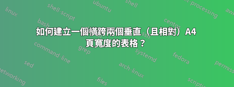 如何建立一個橫跨兩個垂直（且相對）A4 頁寬度的表格？