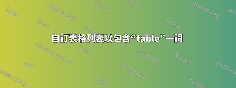 自訂表格列表以包含“table”一詞