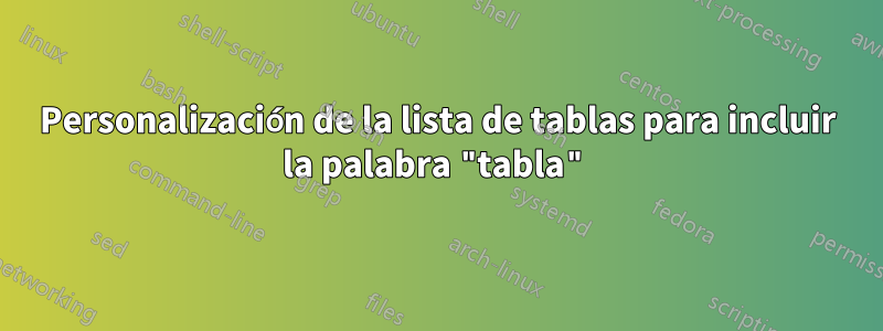 Personalización de la lista de tablas para incluir la palabra "tabla"