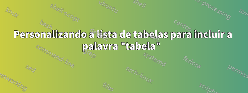 Personalizando a lista de tabelas para incluir a palavra "tabela"