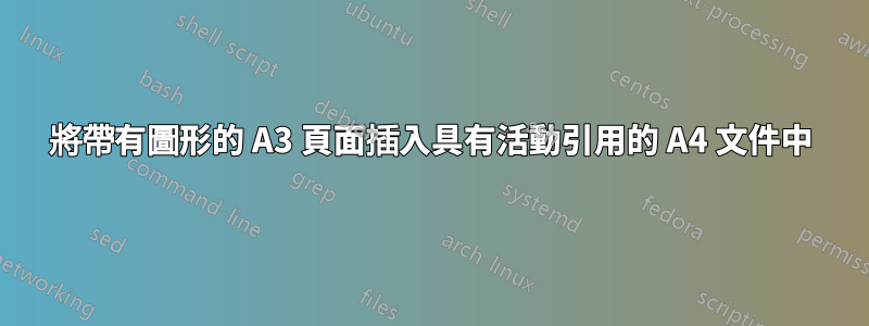 將帶有圖形的 A3 頁面插入具有活動引用的 A4 文件中