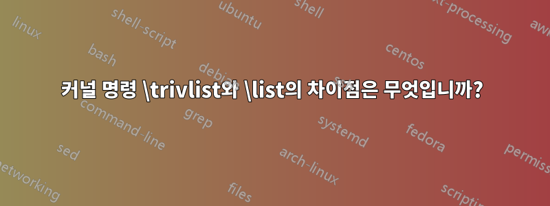 커널 명령 \trivlist와 \list의 차이점은 무엇입니까?