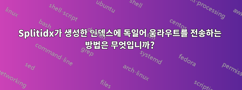 Splitidx가 생성한 인덱스에 독일어 움라우트를 전송하는 방법은 무엇입니까?