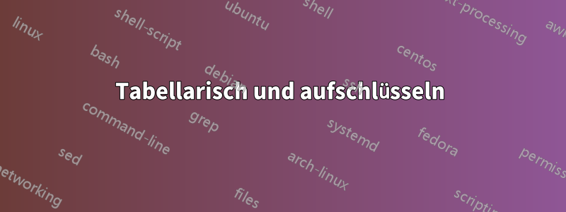 Tabellarisch und aufschlüsseln