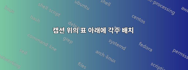 캡션 위의 표 아래에 각주 배치