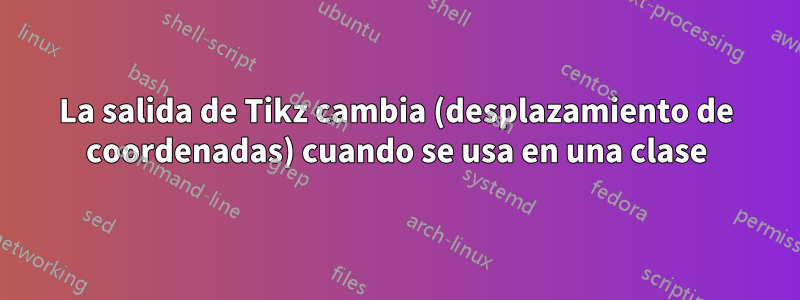 La salida de Tikz cambia (desplazamiento de coordenadas) cuando se usa en una clase