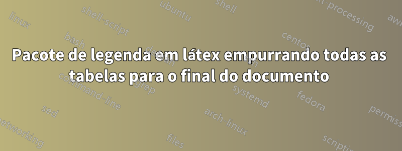 Pacote de legenda em látex empurrando todas as tabelas para o final do documento