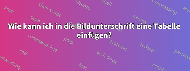 Wie kann ich in die Bildunterschrift eine Tabelle einfügen?