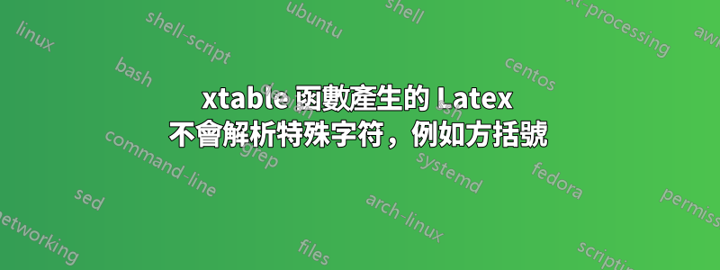 xtable 函數產生的 La​​tex 不會解析特殊字符，例如方括號