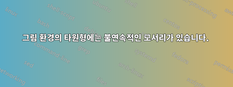 그림 환경의 타원형에는 불연속적인 모서리가 있습니다.