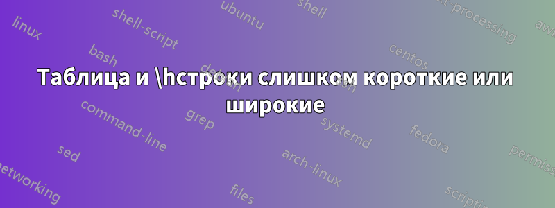 Таблица и \hстроки слишком короткие или широкие