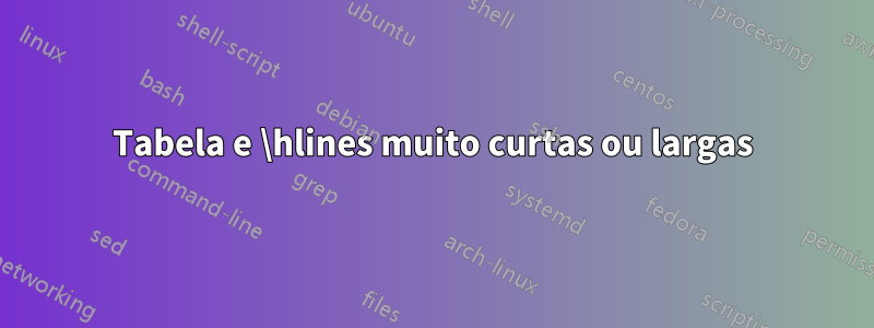 Tabela e \hlines muito curtas ou largas
