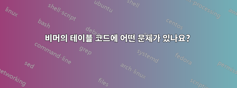 비머의 테이블 코드에 어떤 문제가 있나요?