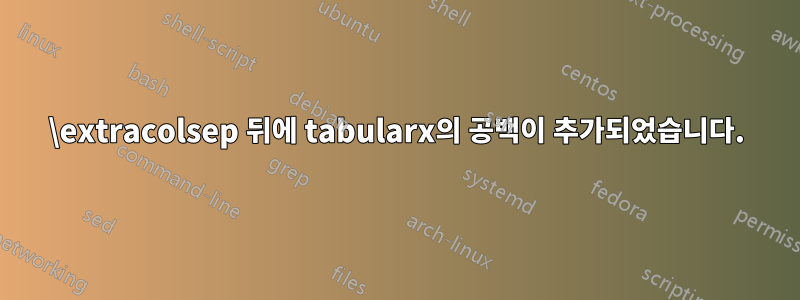 \extracolsep 뒤에 tabularx의 공백이 추가되었습니다.