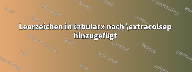 Leerzeichen in tabularx nach \extracolsep hinzugefügt