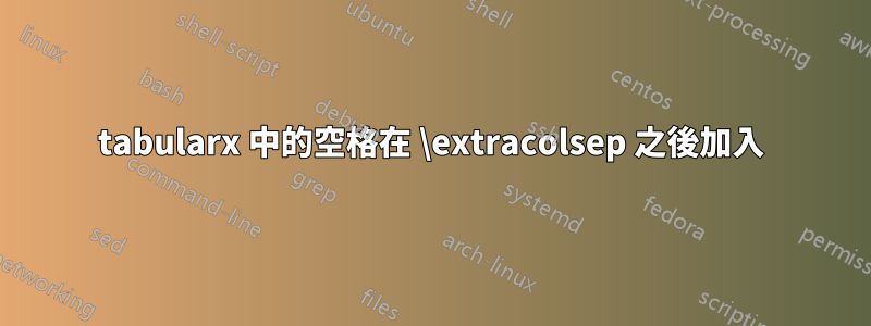 tabularx 中的空格在 \extracolsep 之後加入