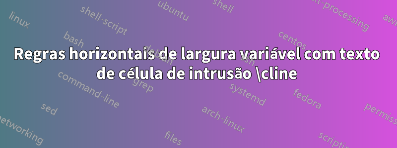 Regras horizontais de largura variável com texto de célula de intrusão \cline