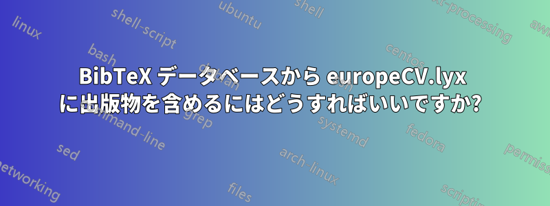 BibTeX データベースから europeCV.lyx に出版物を含めるにはどうすればいいですか? 