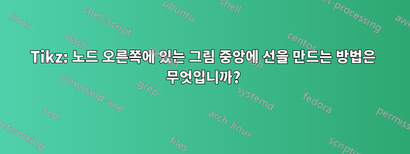 Tikz: 노드 오른쪽에 있는 그림 중앙에 선을 만드는 방법은 무엇입니까?