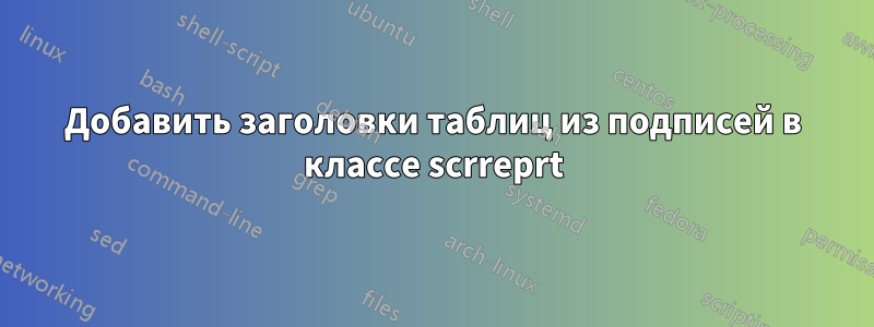 Добавить заголовки таблиц из подписей в классе scrreprt