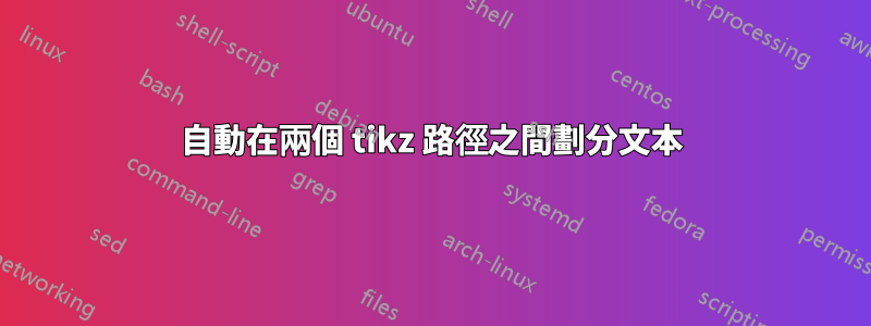 自動在兩個 tikz 路徑之間劃分文本