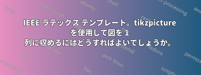IEEE ラテックス テンプレート。tikzpicture を使用して図を 1 列に収めるにはどうすればよいでしょうか。