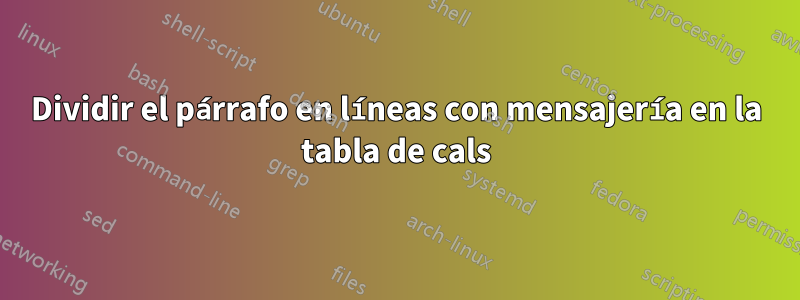 Dividir el párrafo en líneas con mensajería en la tabla de cals