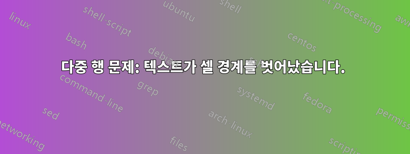 다중 행 문제: 텍스트가 셀 경계를 벗어났습니다.