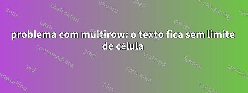 problema com multirow: o texto fica sem limite de célula