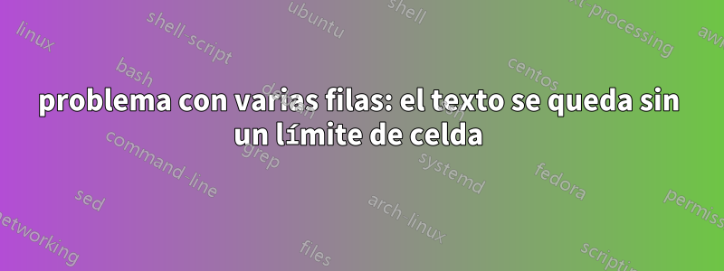 problema con varias filas: el texto se queda sin un límite de celda