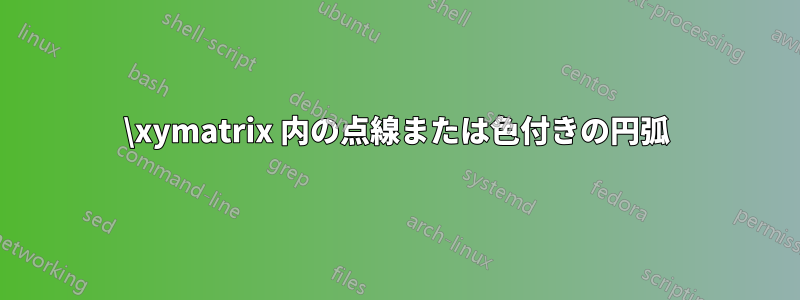 \xymatrix 内の点線または色付きの円弧