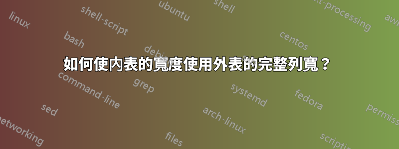 如何使內表的寬度使用外表的完整列寬？