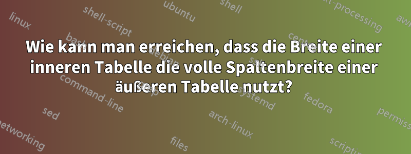 Wie kann man erreichen, dass die Breite einer inneren Tabelle die volle Spaltenbreite einer äußeren Tabelle nutzt?