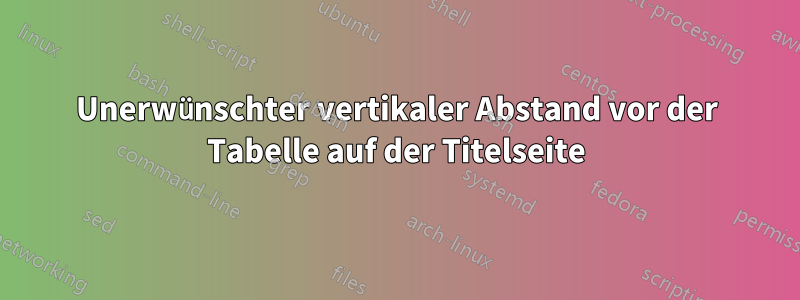 Unerwünschter vertikaler Abstand vor der Tabelle auf der Titelseite