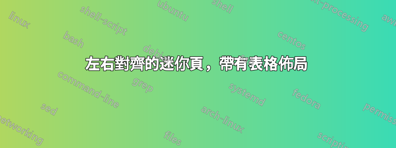 左右對齊的迷你頁，帶有表格佈局