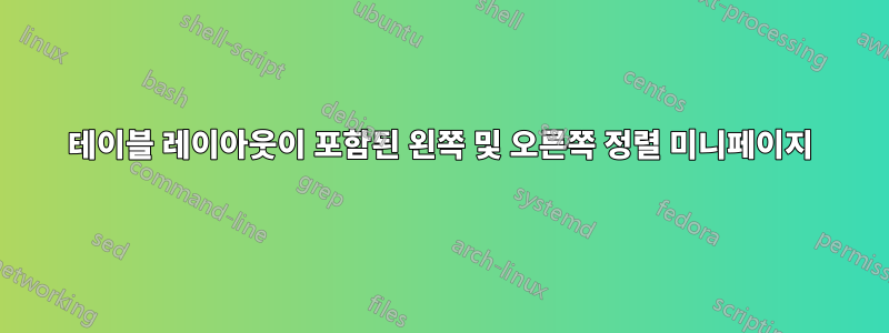 테이블 레이아웃이 포함된 왼쪽 및 오른쪽 정렬 미니페이지