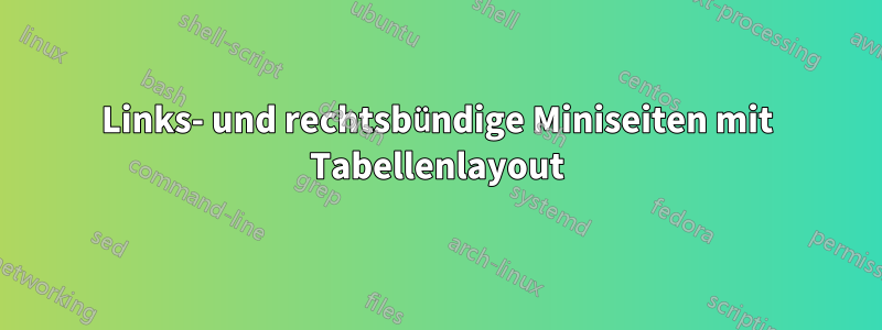 Links- und rechtsbündige Miniseiten mit Tabellenlayout